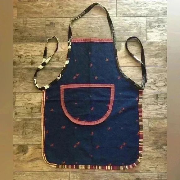 HANDMADE VTG UPHOLSTERY CANVAS FABRIC STANDARD SIZE DENIM WITH CHERRIES APRON - Picture 1 of 6